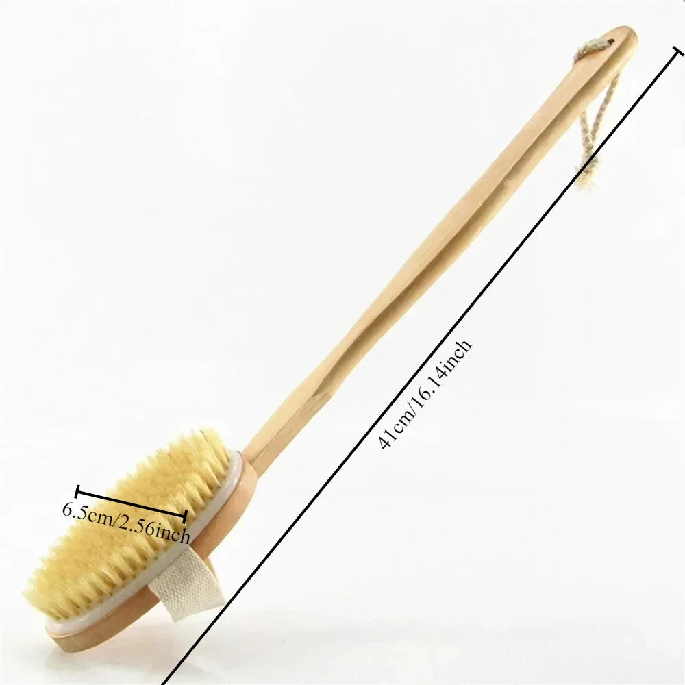 Natural Bristles Back Scrubber Shower Brush for Exfoliation