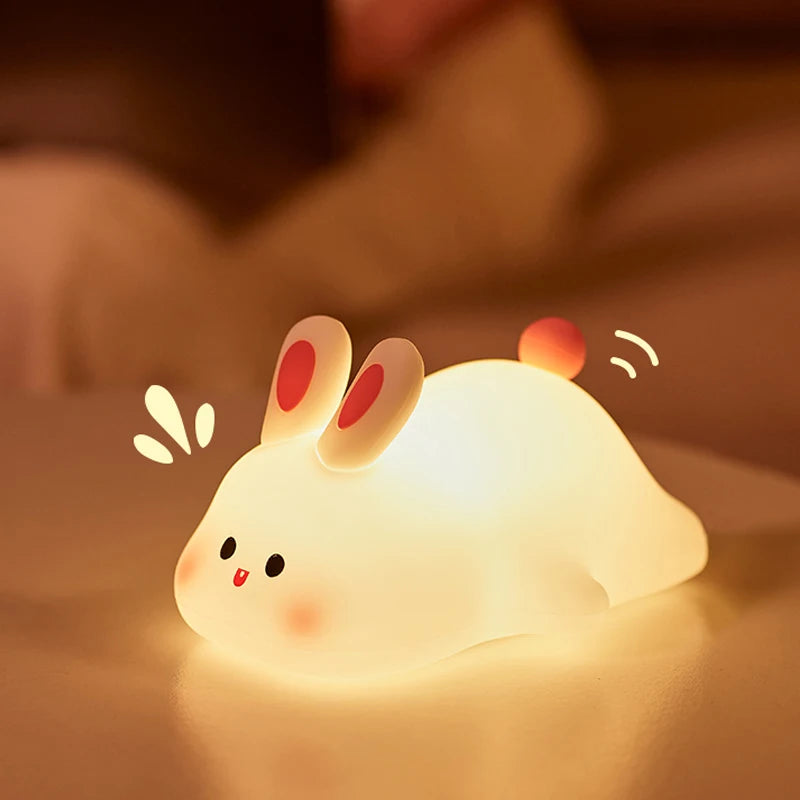 Big Face Rabbit Night Light Cute Silicone Soft Lamp Gift