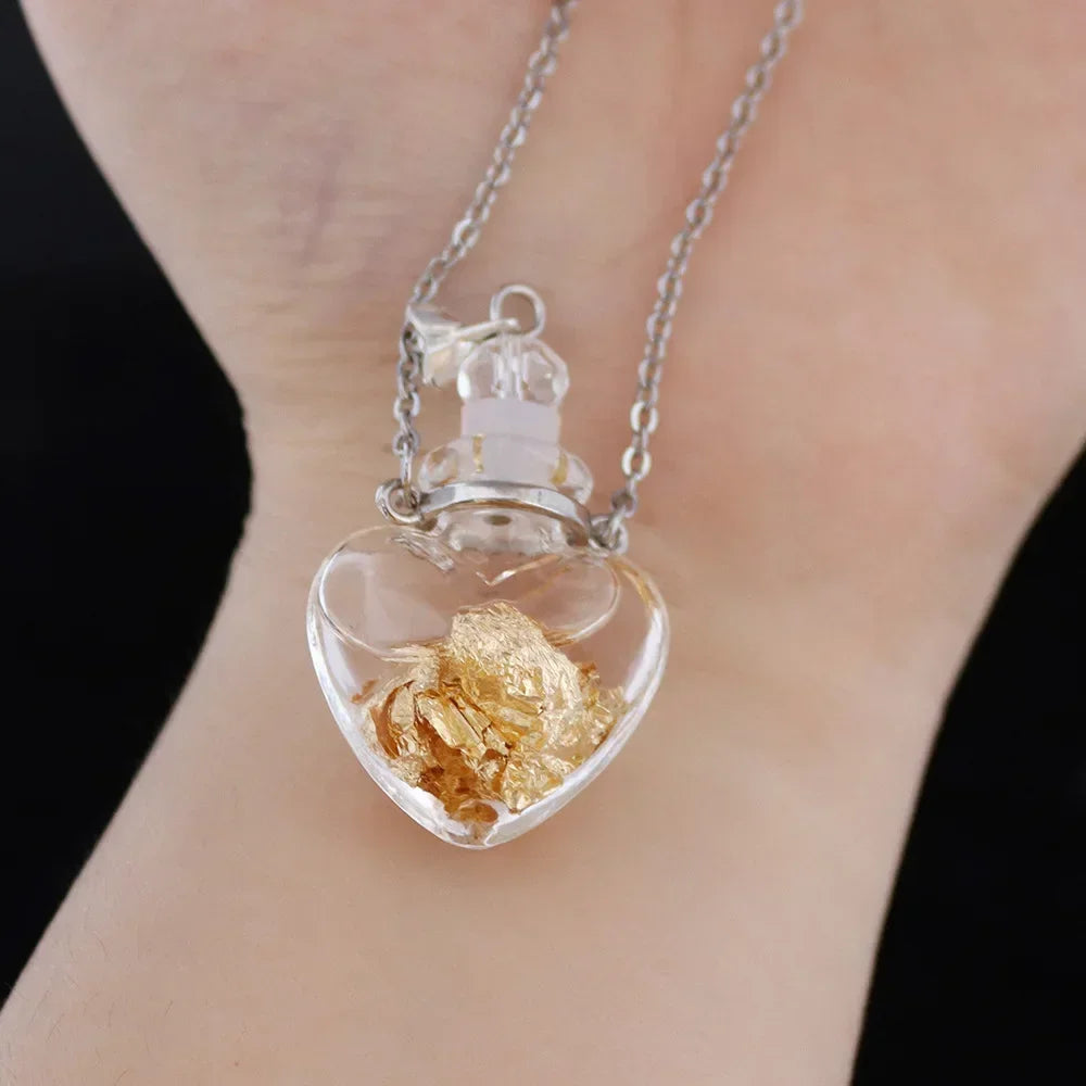 Fashion Crystal Aromatherapy Necklace Goldleaf Glass Pendant