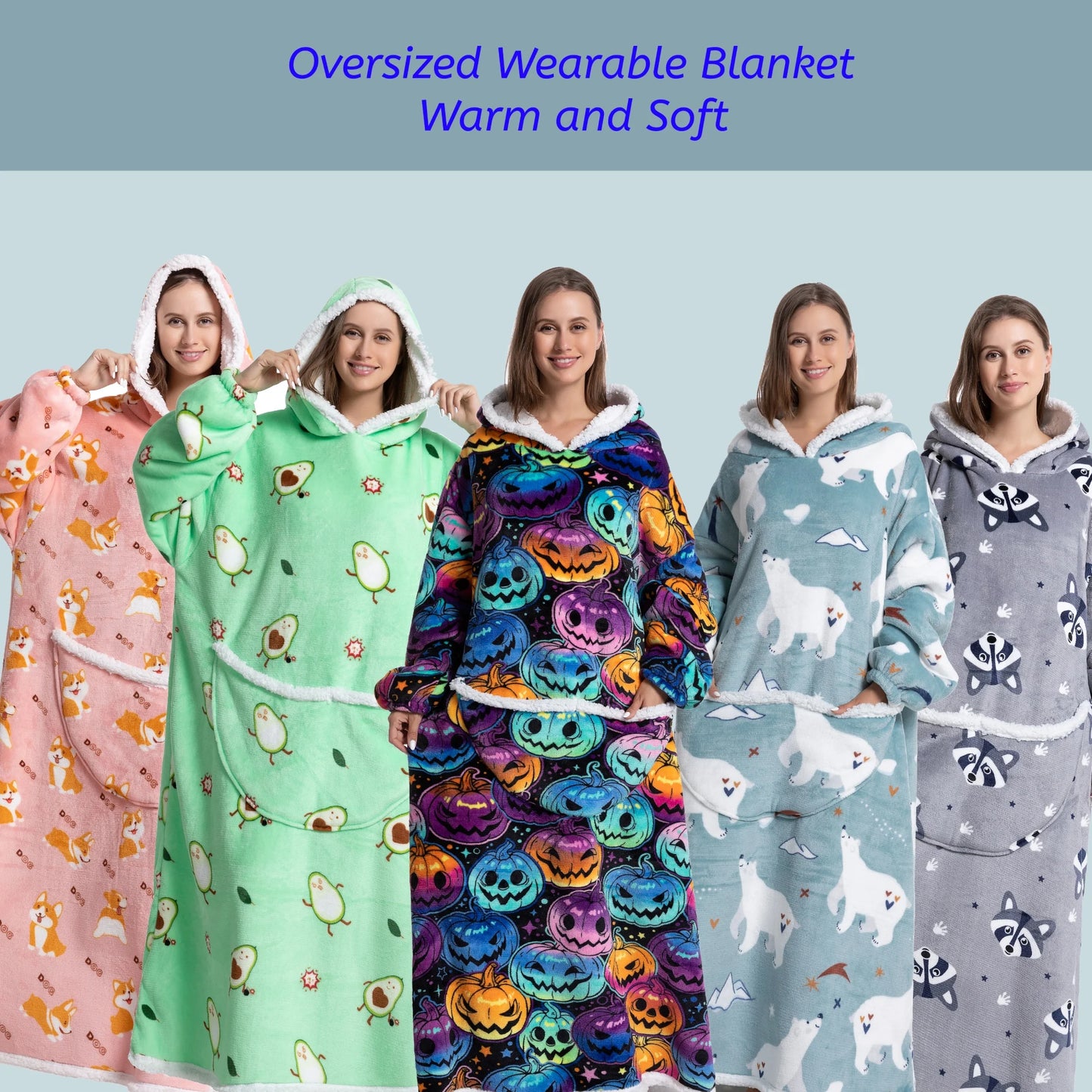 Oversized Wearable Blanket Cozy Warm Flannel Hoodie for Adults