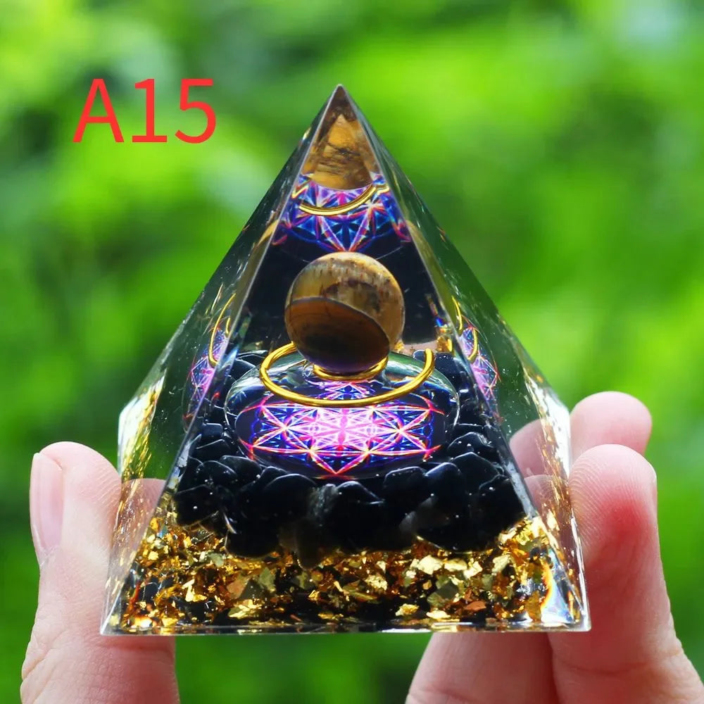 Crystals Stone Orgone Pyramid Energy Generator Natural Amethyst Peridot Reiki Chakra Tool