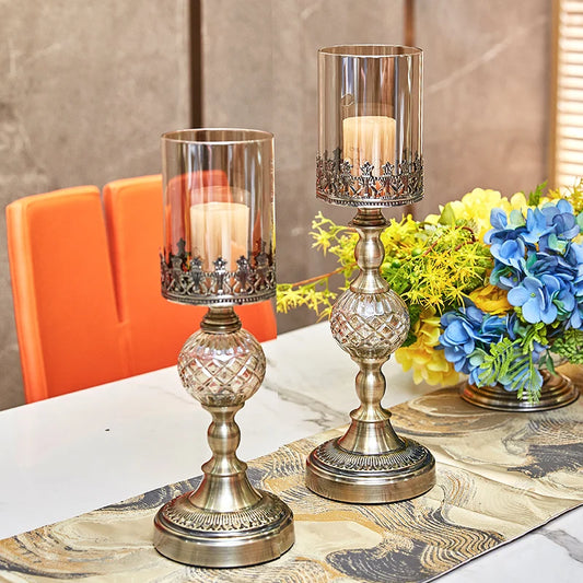 Luxury American Dining Table Metal Candlestick Glass Ornaments