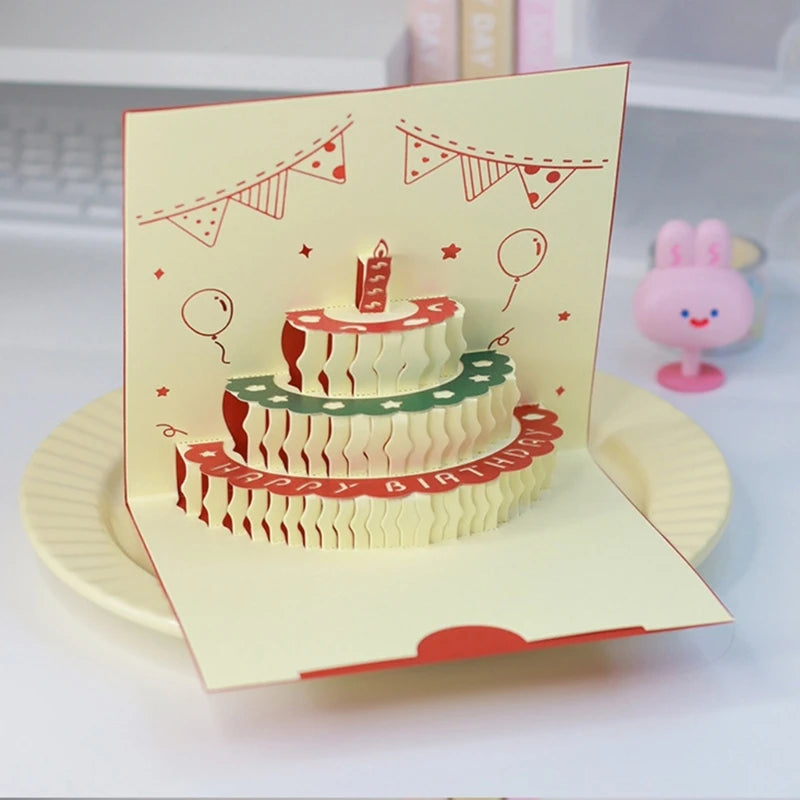 3D Musical Birthday Cake Card LED Light Pop-Up Greeting Cards for All Occasion