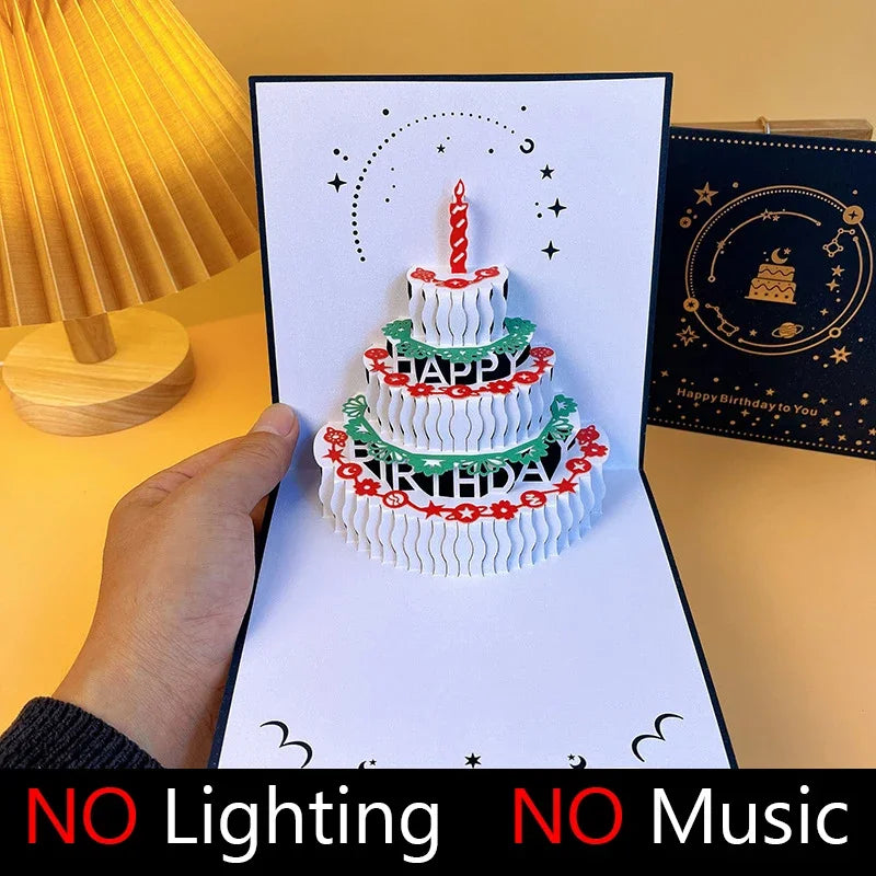 3D Birthday Cake Happy Birthday Card with Music Light Gift