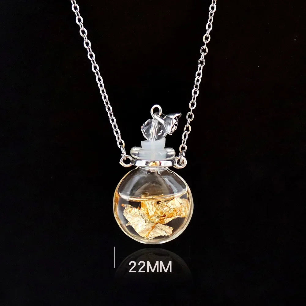 Fashion Crystal Aromatherapy Necklace Goldleaf Glass Pendant