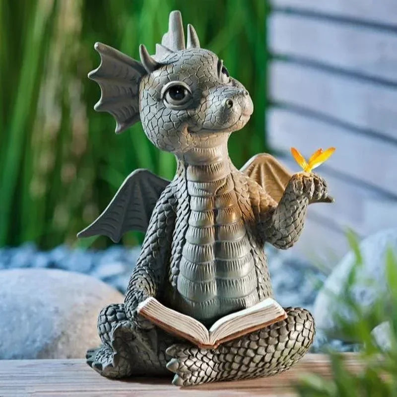 Solar Powered Outdoor Garden Dragon Statue for Meditation