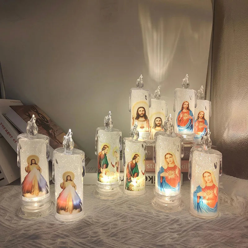 Jesus Virgin Christ Candle Lamp Flameless LED Tea Light Deco