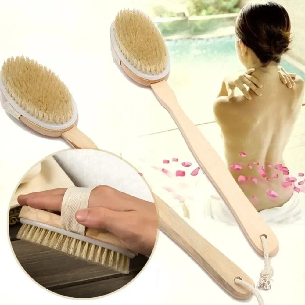 Natural Bristles Back Scrubber Shower Brush for Exfoliation