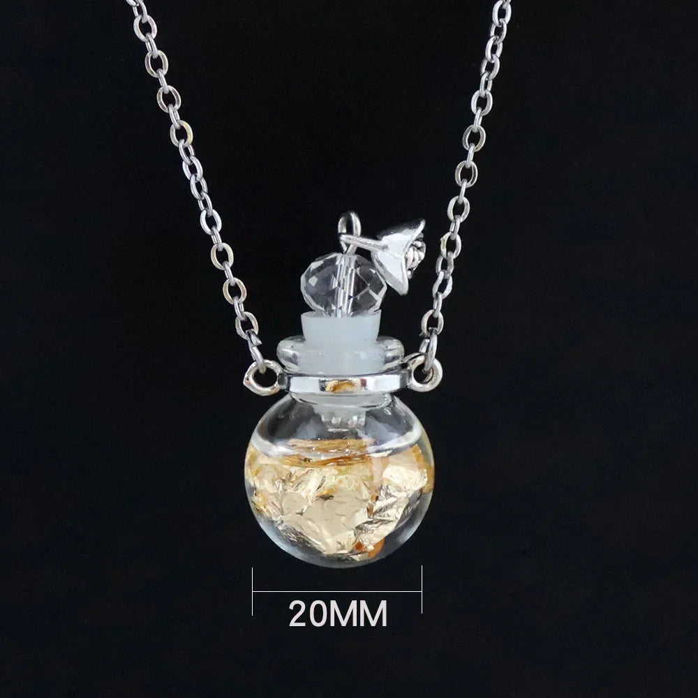 Fashion Crystal Aromatherapy Necklace Goldleaf Glass Pendant