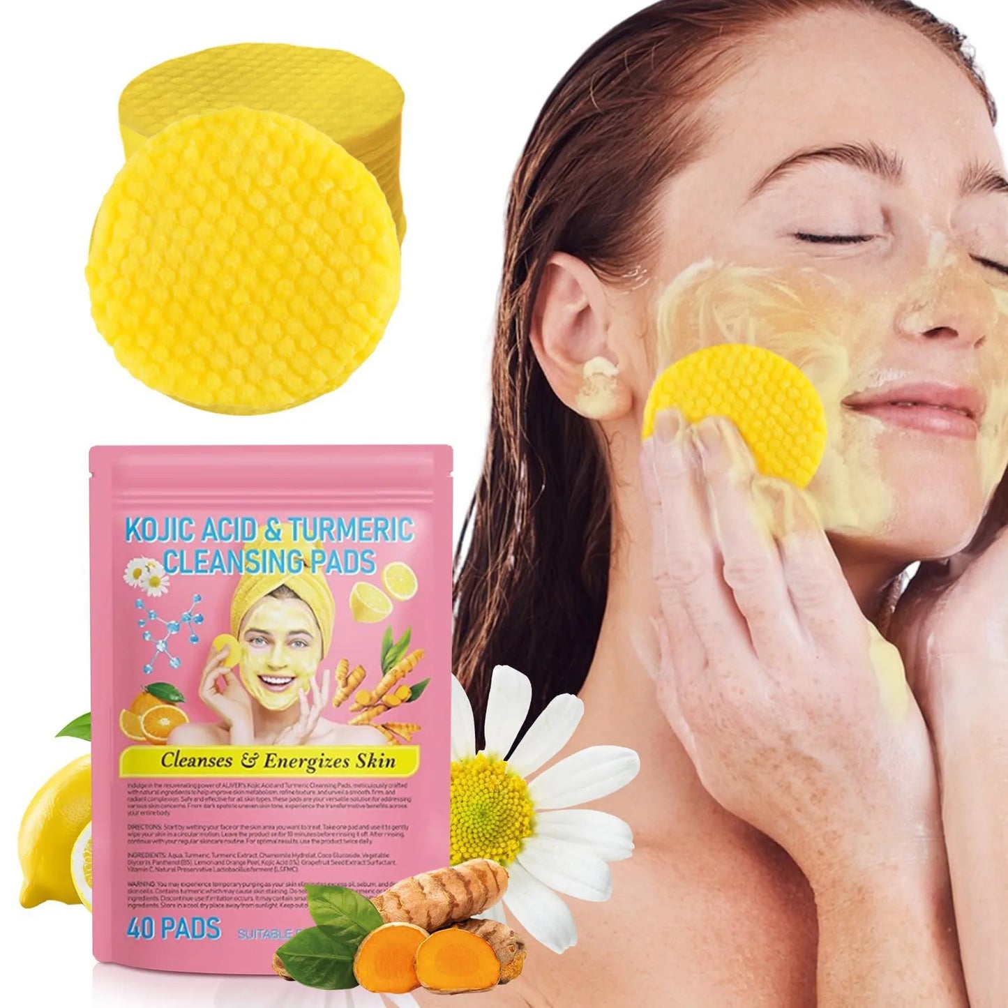 120PCS Face Cleansing Sponge with Turmeric Kojic Acid Pads