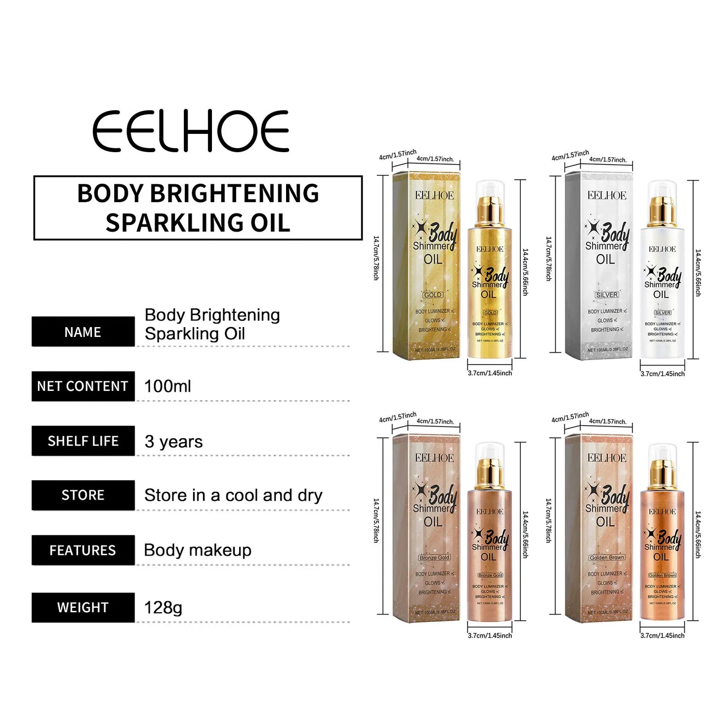 EELHOE 3D Body Oil with Shimmer for Moisturized Radiance