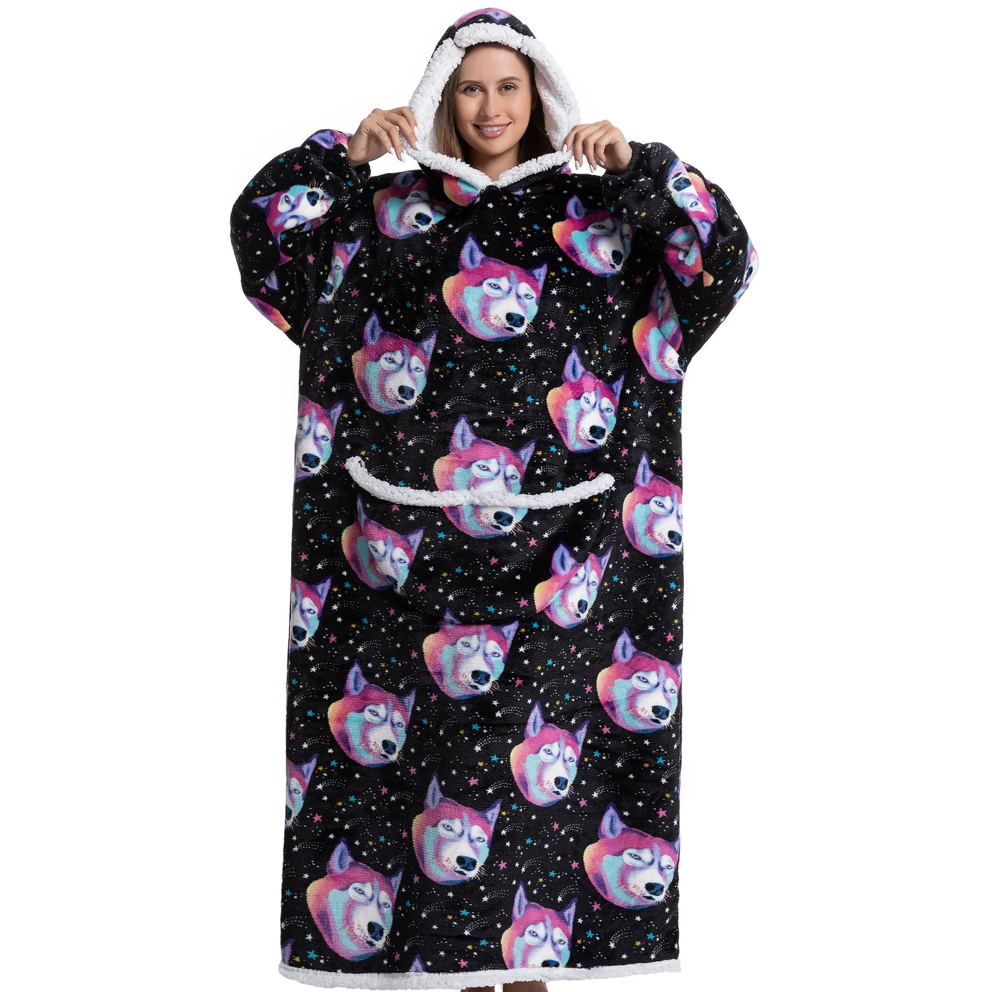 Oversized Wearable Blanket Cozy Warm Flannel Hoodie for Adults