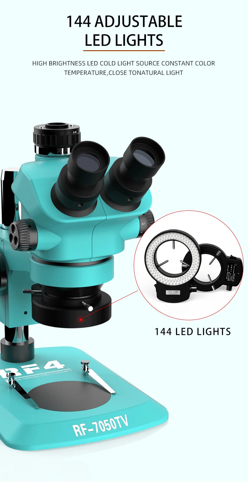 RF4 7-50X Trinocular Continuous Zoom Stereo Microscope