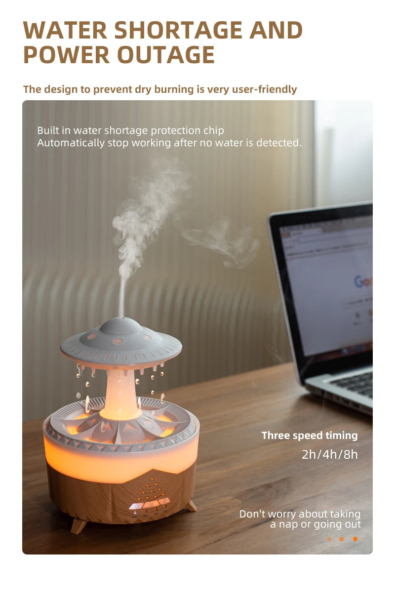 350ml Aroma Air Humidifier Mini USB Remote Control Raindrop Diffuser