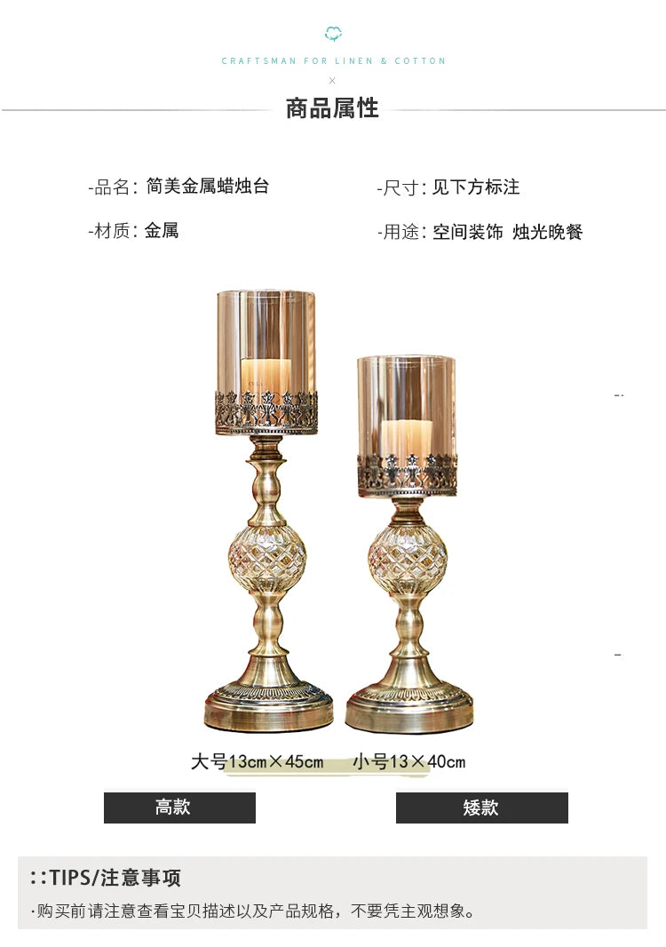 Luxury American Dining Table Metal Candlestick Glass Ornaments