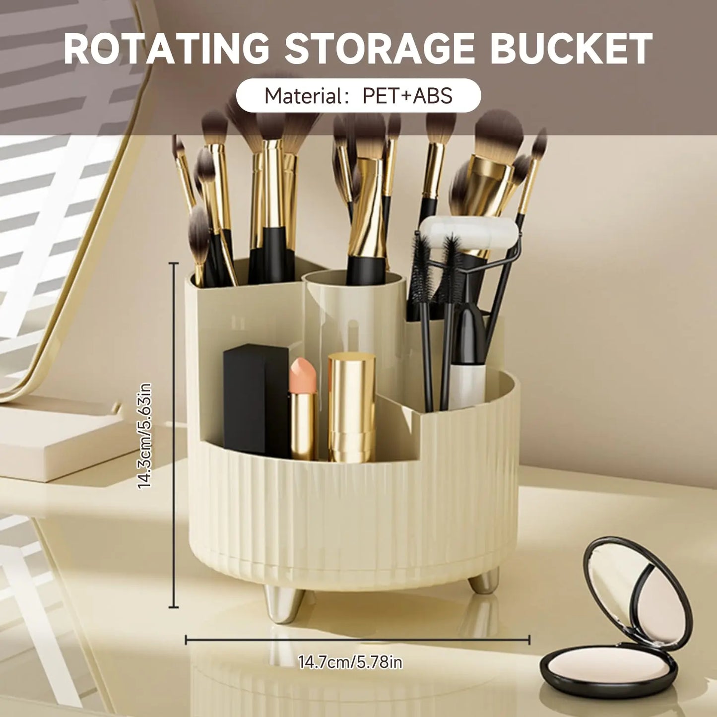 360 Rotating Makeup Organizer for Vanity with Brush Holder