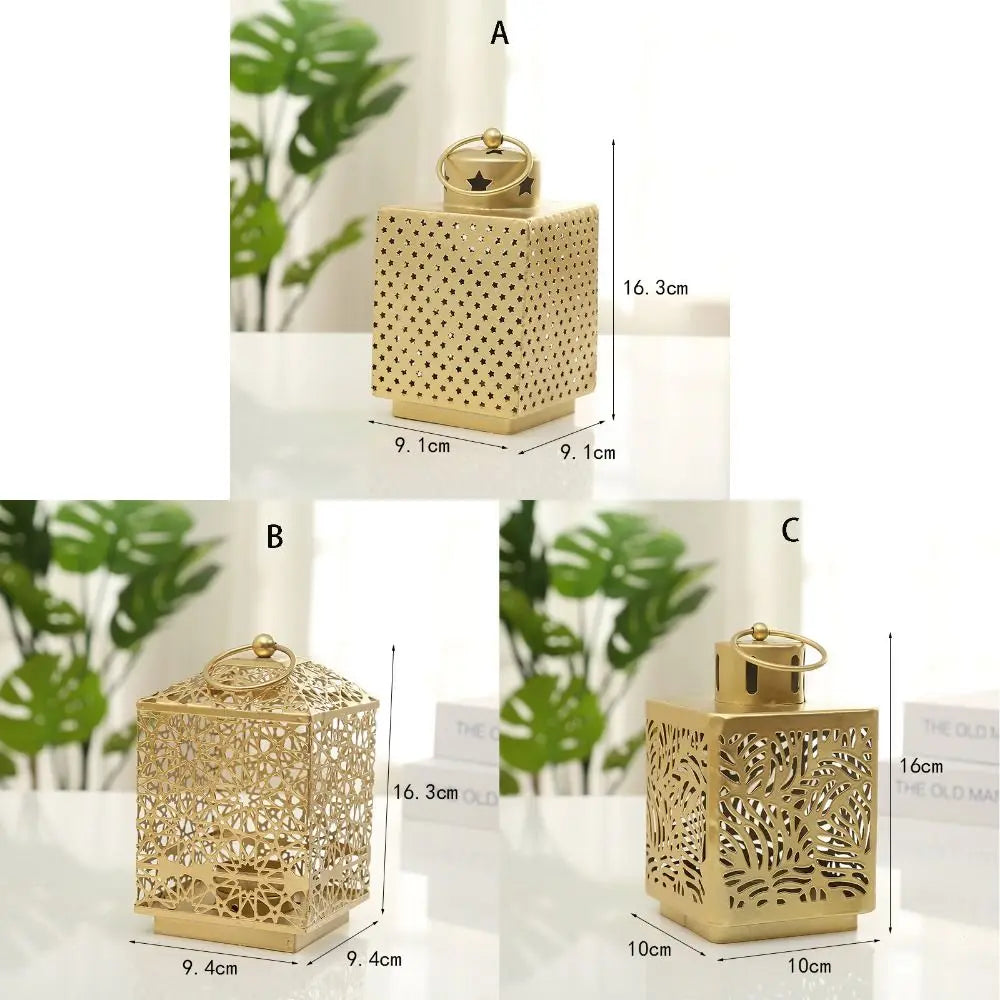 Creative European-Style Hollow Metal Wind Lamp Gold Candle Stand