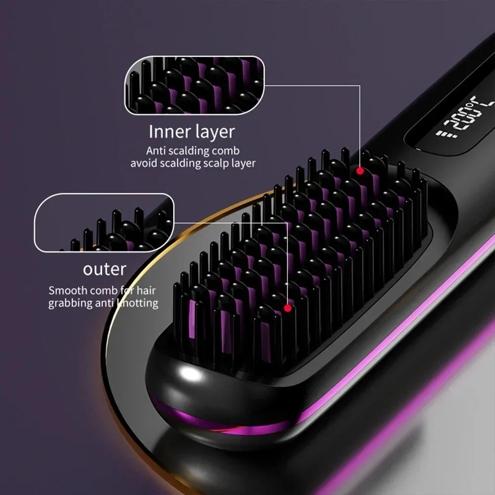 Wireless Straight Hair Comb Electric Hot Comb Mini Two-in-One Ceramic Curler