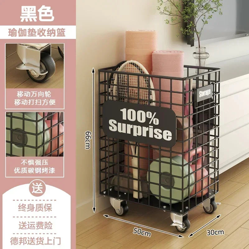 Large Capacity Yoga Mat Storage Basket with Iron Shelf Rack