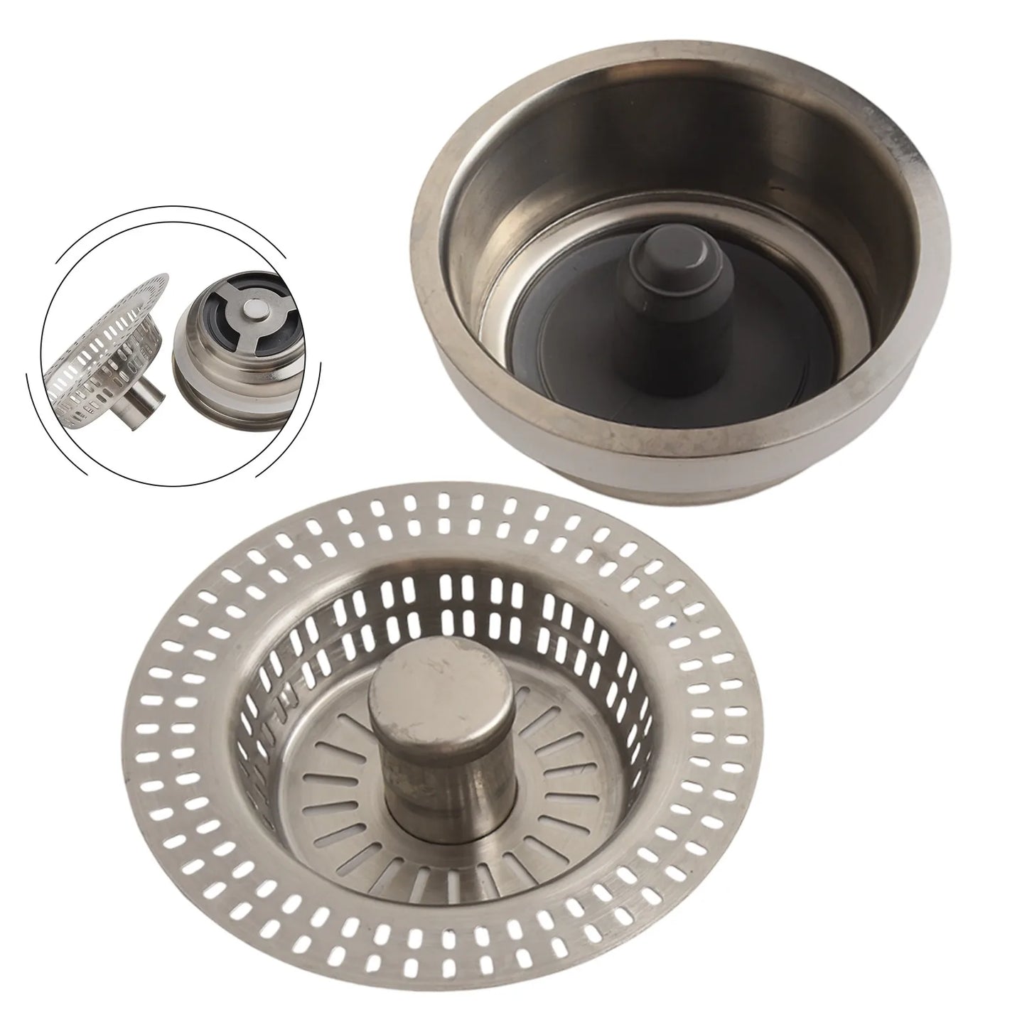 3 In 1 Kitchen Sink Drain Strainer Stainless Steel Stopper