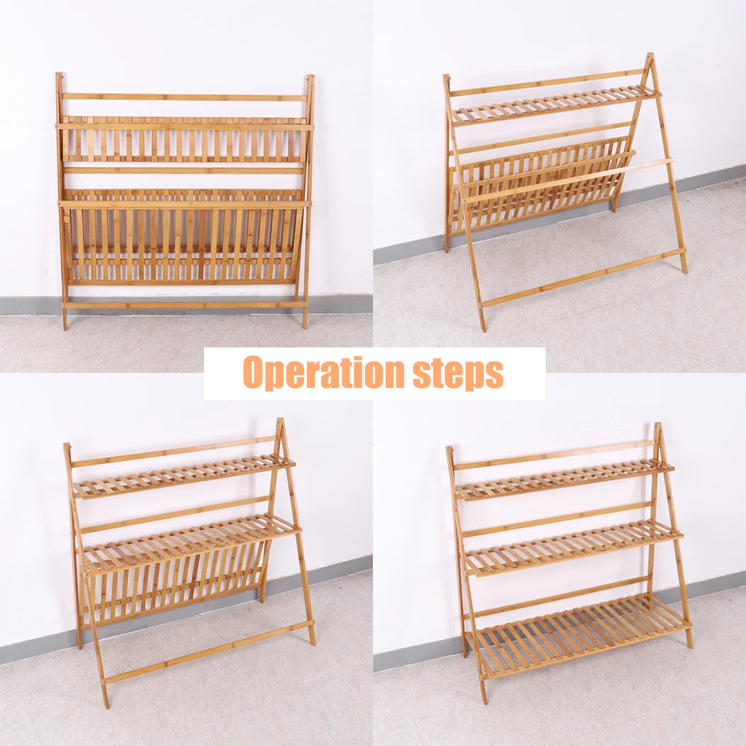 3 Tier Foldable Bamboo Plant Stand Organizer for Indoor Outdoor