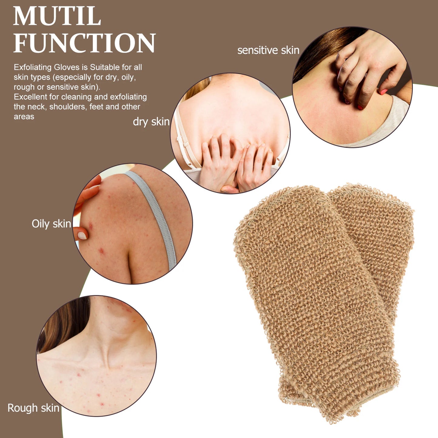 2 PCS Jute Bath Gloves Exfoliating Scrub Body Cleaning