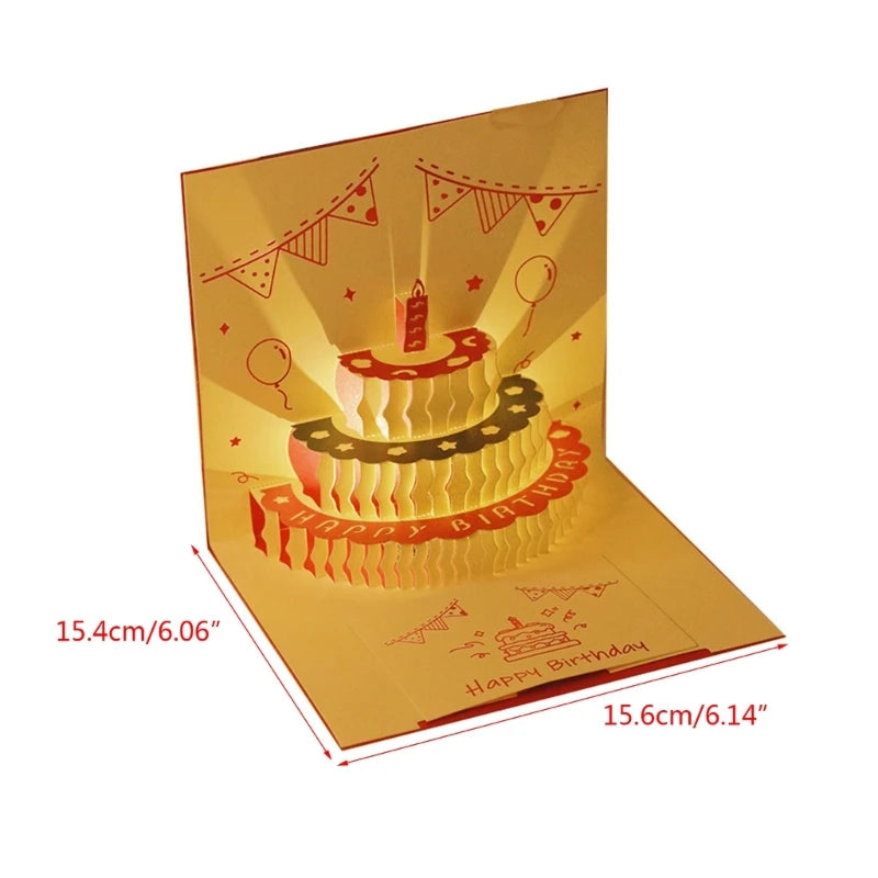 3D Musical Birthday Cake Card LED Light Pop-Up Greeting Cards for All Occasion