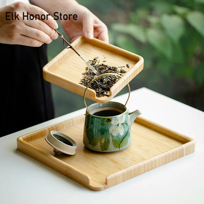 Chinese Bamboo Food Tray Puer Tea Box Open Knife Pry Tea Plate