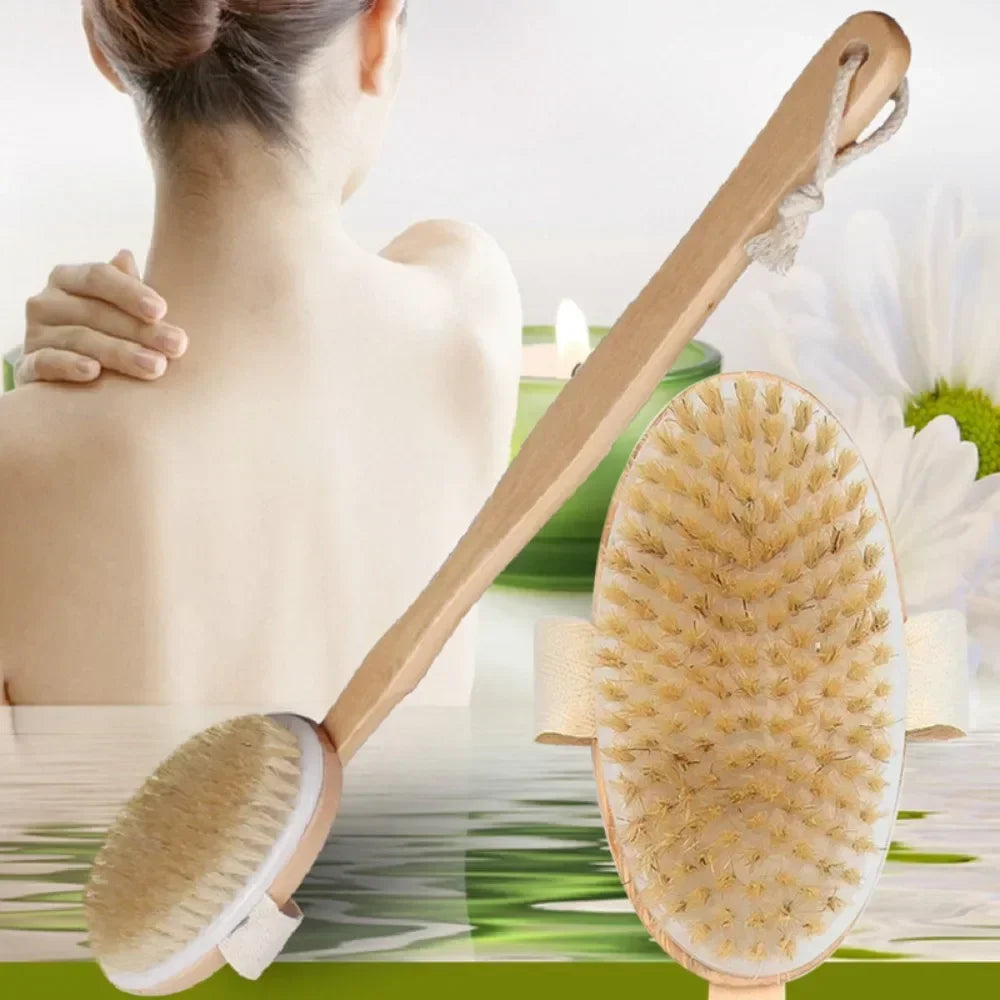 Natural Bristles Back Scrubber Shower Brush for Exfoliation