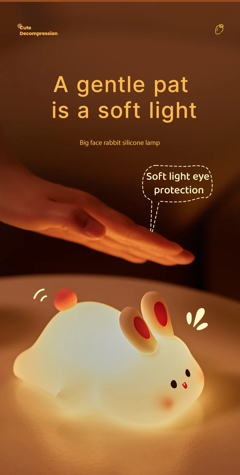 Big Face Rabbit Night Light Cute Silicone Soft Lamp Gift