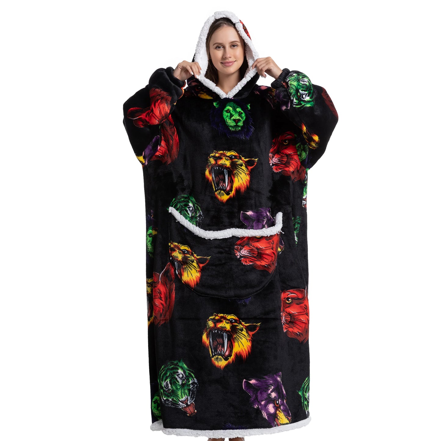 Oversized Wearable Blanket Cozy Warm Flannel Hoodie for Adults