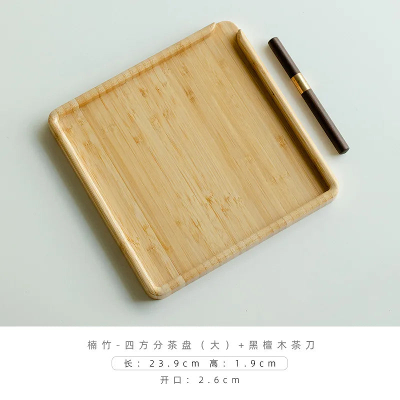 Chinese Bamboo Food Tray Puer Tea Box Open Knife Pry Tea Plate