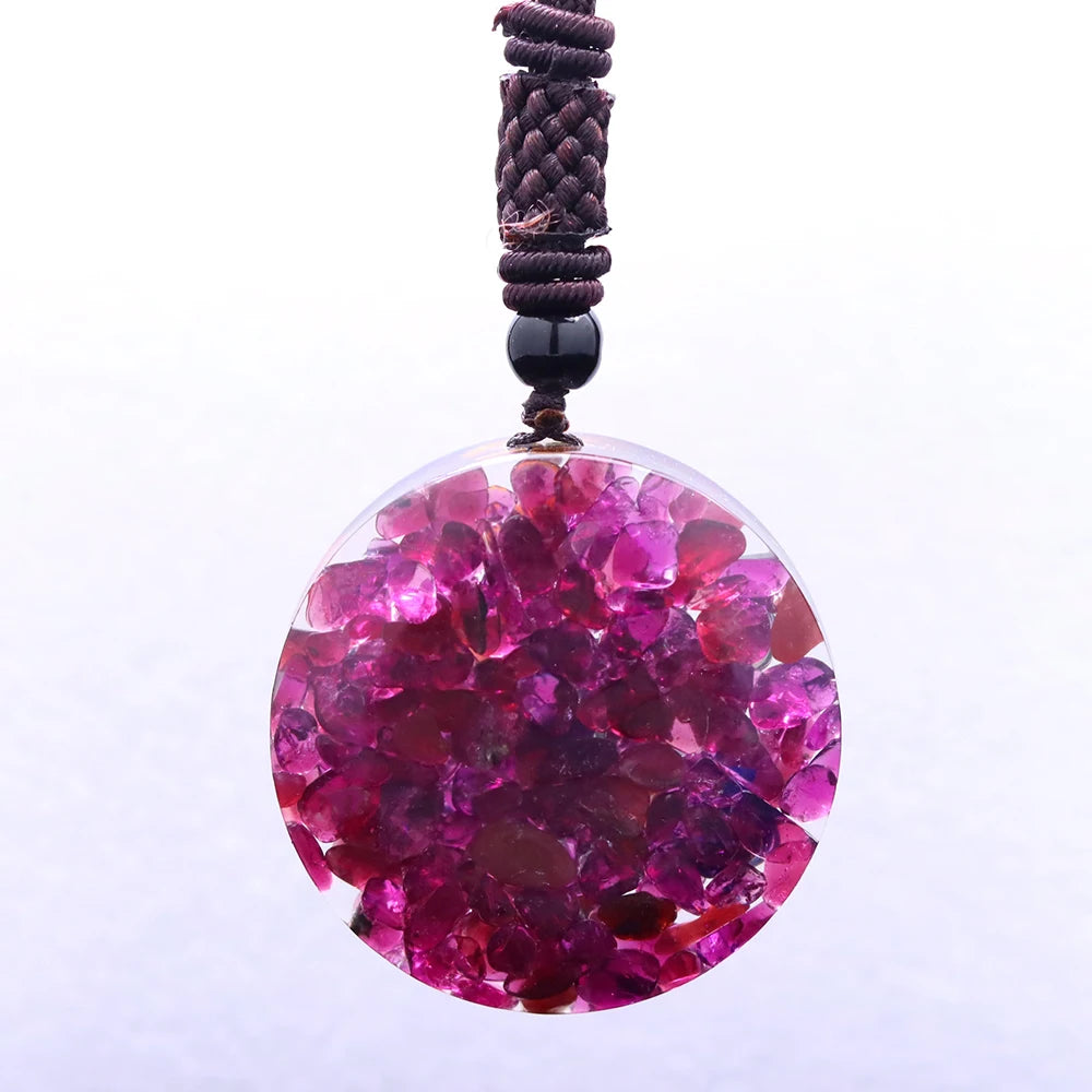 Natural Garnet Chips Stone 7 Chakra Orgonite Healing Pendant