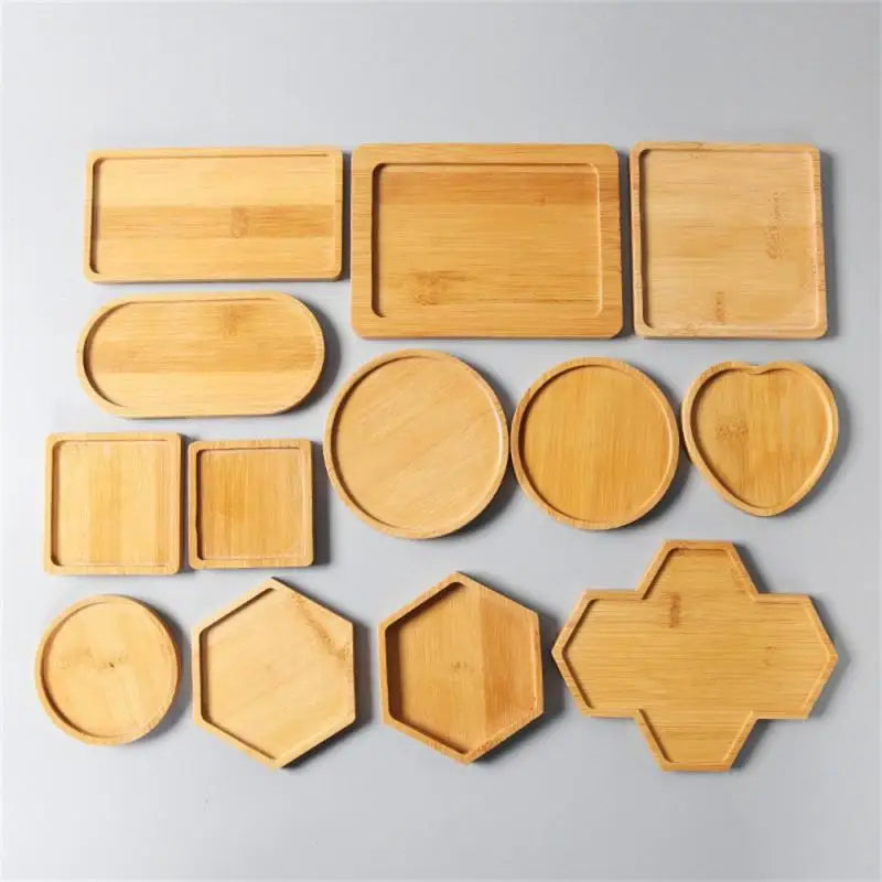 Elegant Multi Bamboo Tray Wood Saucer Flower Pot Tray Cup Pad Coaster Plate For Kitchen