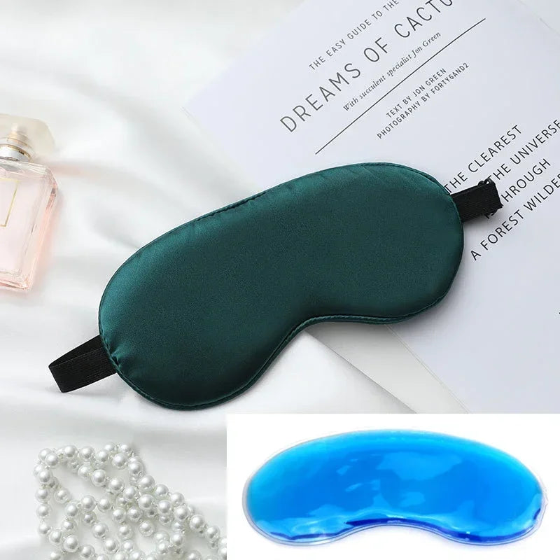 Silk Eyeshade Sleeping Eye Mask Cover with Ice Bag for Travel