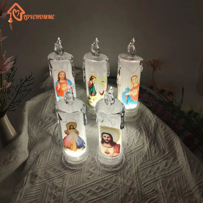 Jesus Virgin Christ Candle Lamp Flameless LED Tea Light Deco