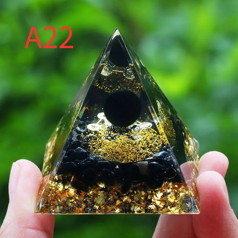 Crystals Stone Orgone Pyramid Energy Generator Natural Amethyst Peridot Reiki Chakra Tool