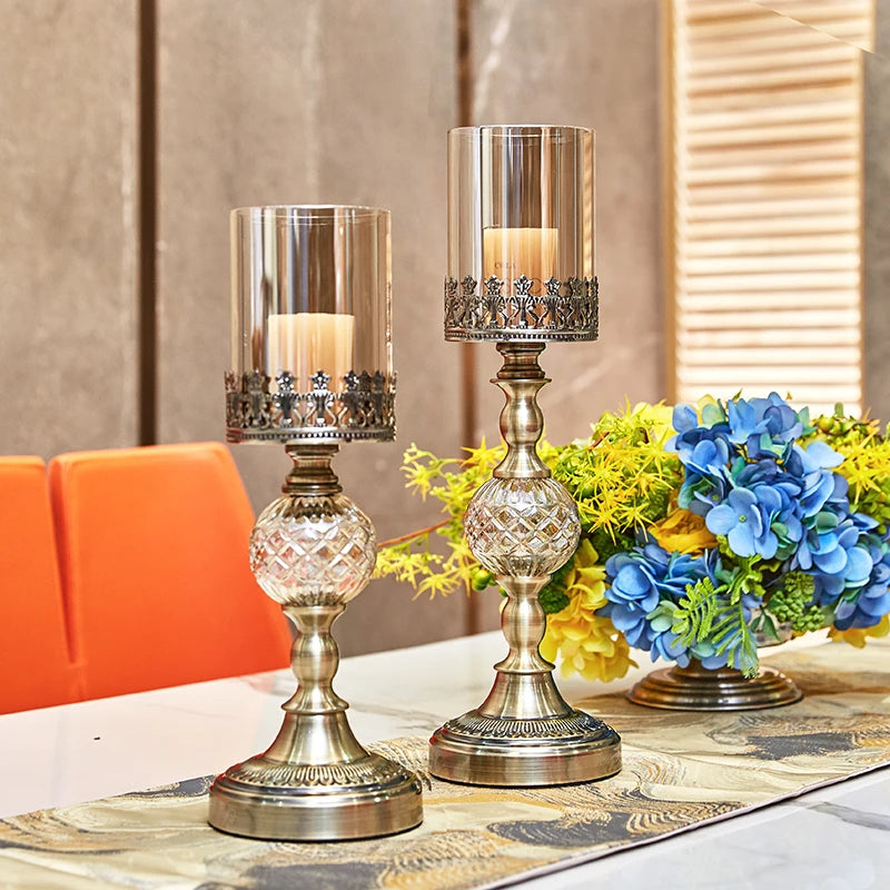 Luxury American Dining Table Metal Candlestick Glass Ornaments