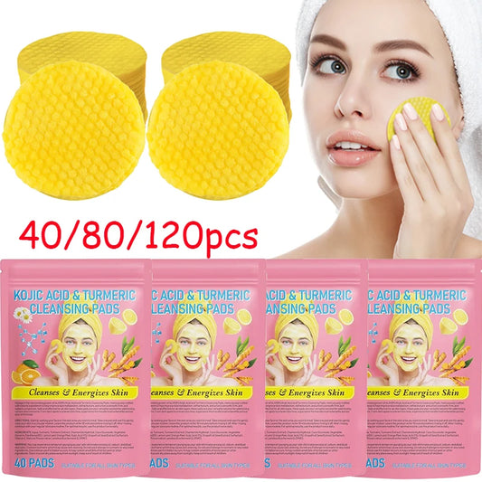 120PCS Face Cleansing Sponge with Turmeric Kojic Acid Pads