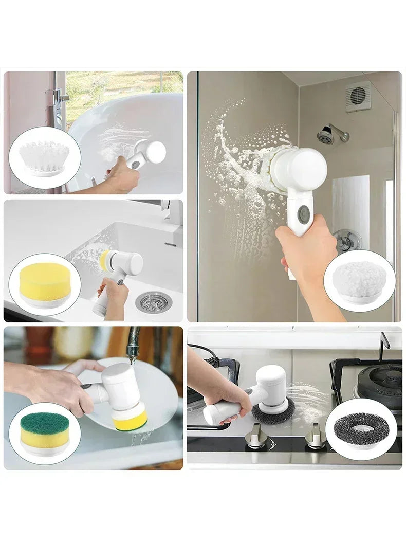 Powerful Electric Spin Scrubber with 5 Interchangeable Heads