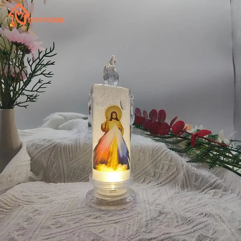 Jesus Virgin Christ Candle Lamp Flameless LED Tea Light Deco