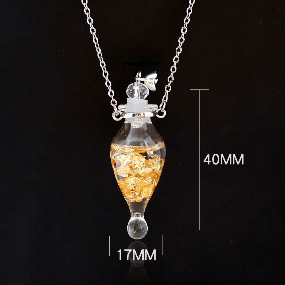 Fashion Crystal Aromatherapy Necklace Goldleaf Glass Pendant