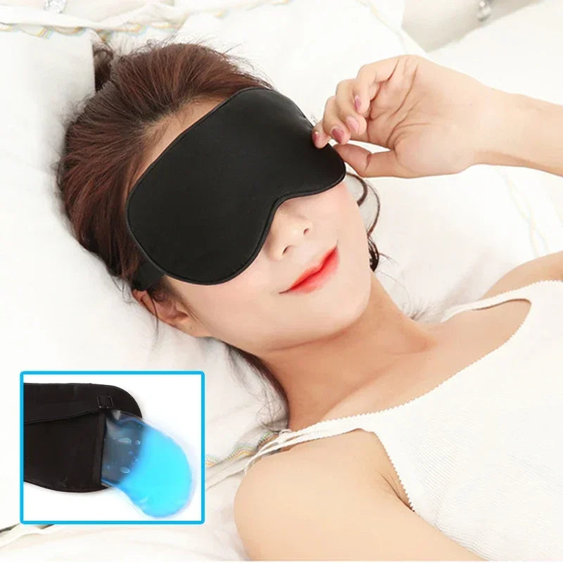 Silk Eyeshade Sleeping Eye Mask Cover with Ice Bag for Travel