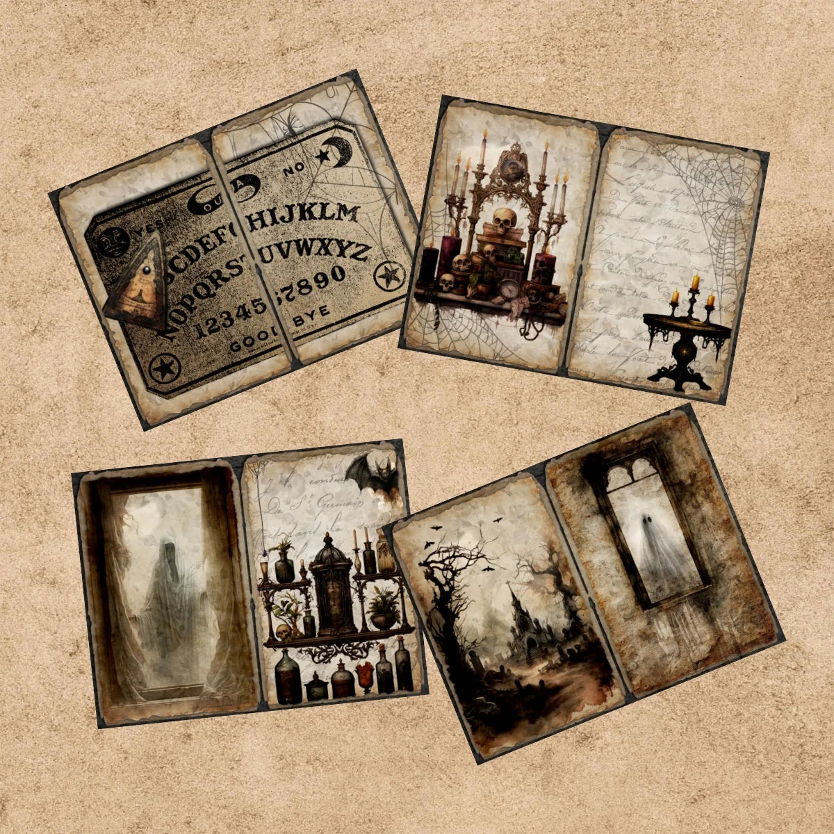 10 Sheets A5 Size Halloween Nameplate Castle Key Ghost Background Vintage Grunge Journal Planning Scrapbooking