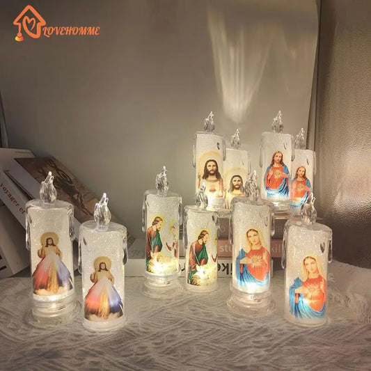 Jesus Virgin Christ Candle Lamp Flameless LED Tea Light Deco