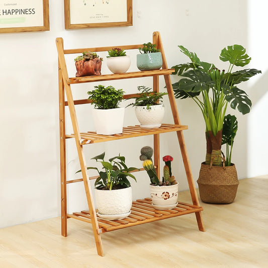 3 Tier Foldable Bamboo Plant Stand Organizer for Indoor Outdoor