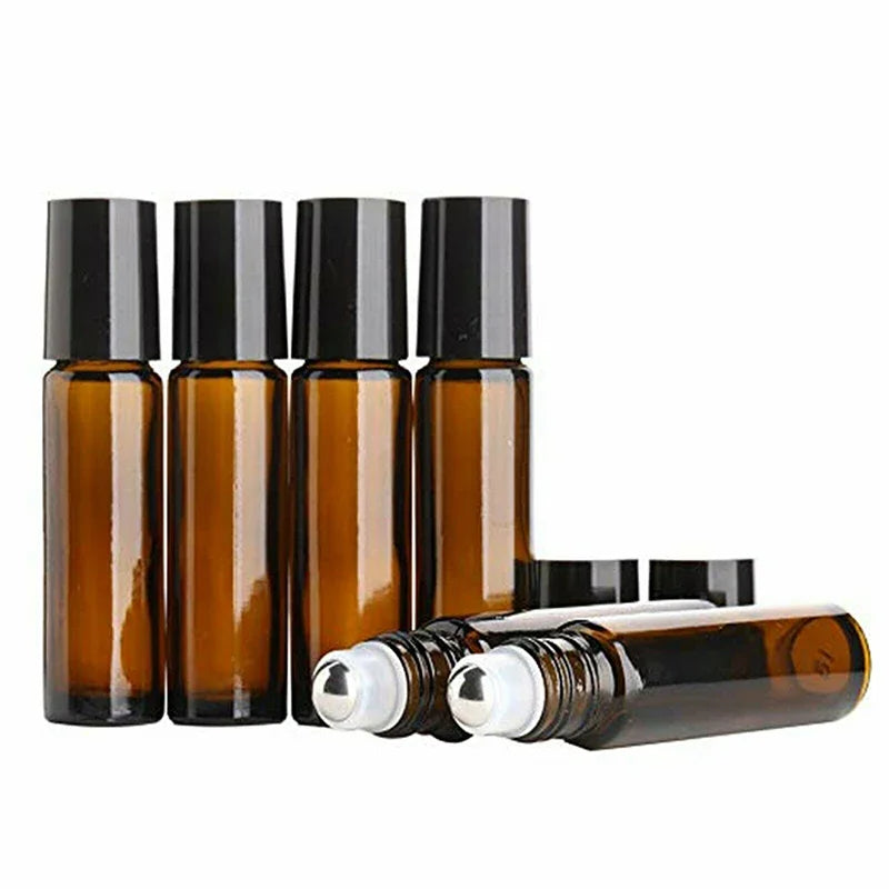 10PCS Amber Glass Roll On Bottles for Essential Oils