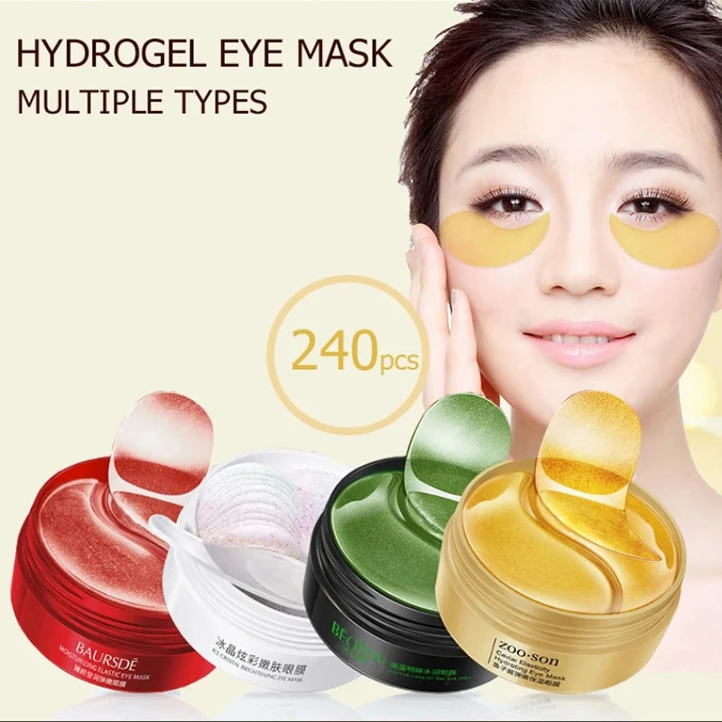 240pcs=120pairs Eye Patches Hyaluron Acid Gold Seaweed Black Pearl Collagen Gel Mask