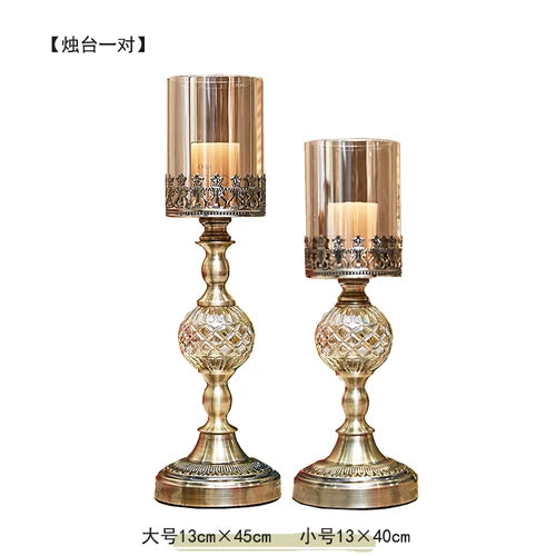 Luxury American Dining Table Metal Candlestick Glass Ornaments