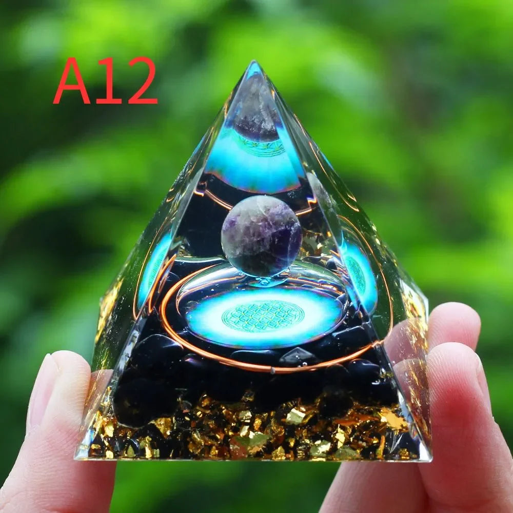 Crystals Stone Orgone Pyramid Energy Generator Natural Amethyst Peridot Reiki Chakra Tool